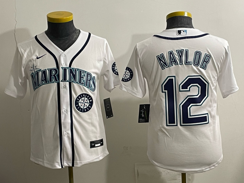 youth 2026 Seattle Mariners #12 Naylor white Nike MLB Jersey 005->youth mlb jersey->Youth Jersey